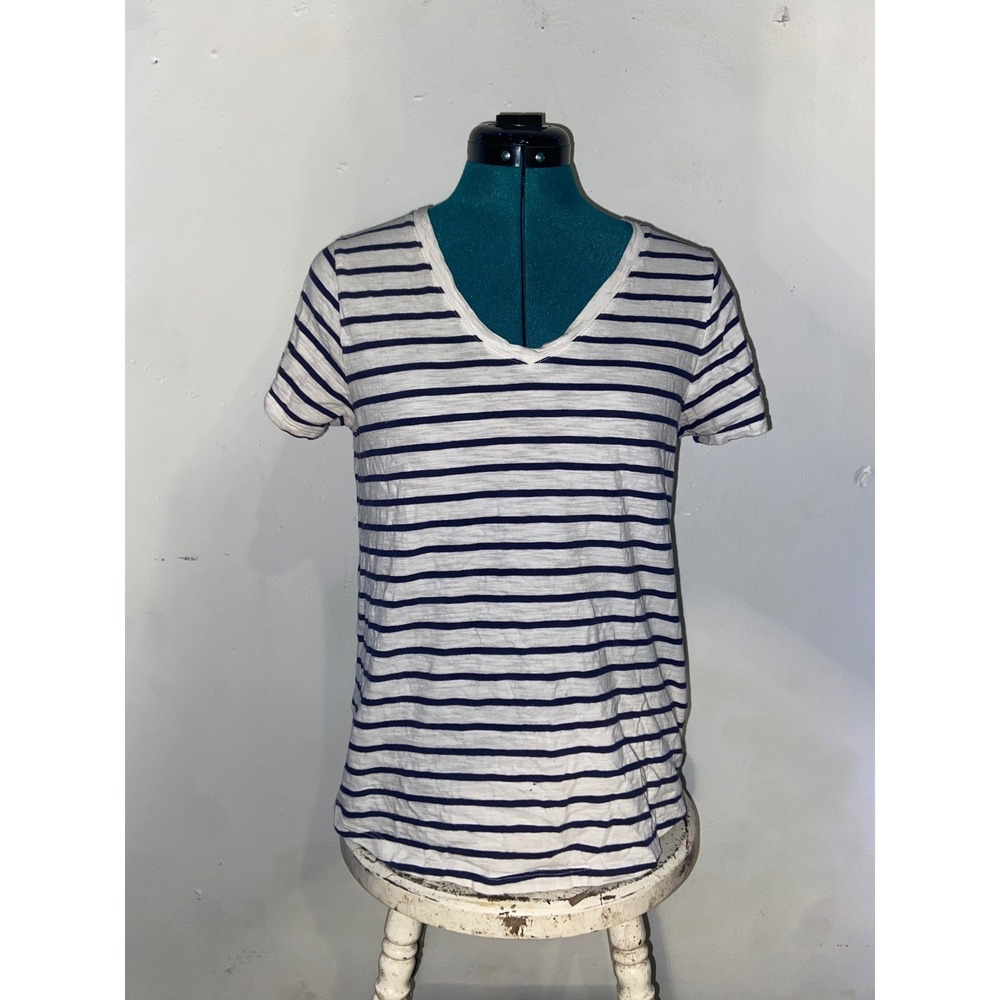 Old Navy EveryWear Nautical Classic Coastal V-Neck T-Shirt Navy White Striped S‎